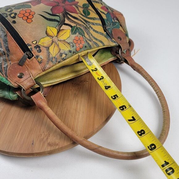 Anna Anuschka Butterfly Painted Leather Shoulder Tote Bag Satchel Purse Handbag - Picture 12 of 16